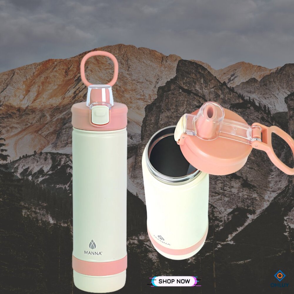 Manna Push 26oz Stainless Steel Water Bottle - Vanilla  Powder Coat ,Rose